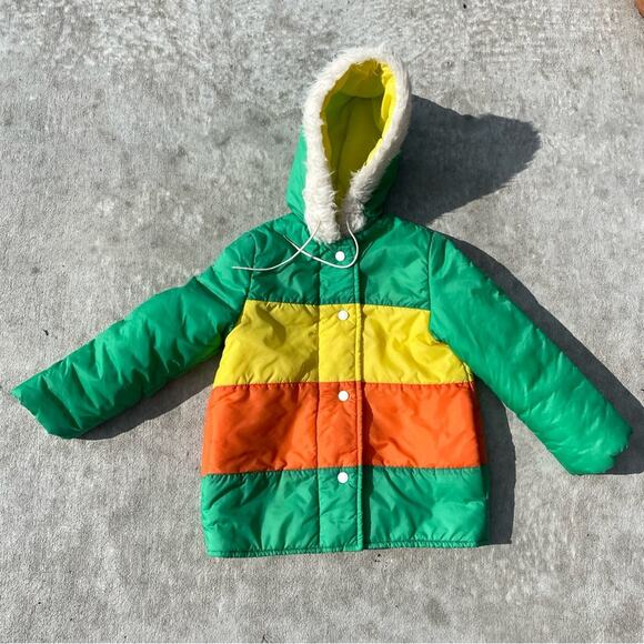 Vintage Kids Jacket Coat Unisex Montgomery Ward Green Yellow 80s - Picture 1 of 16